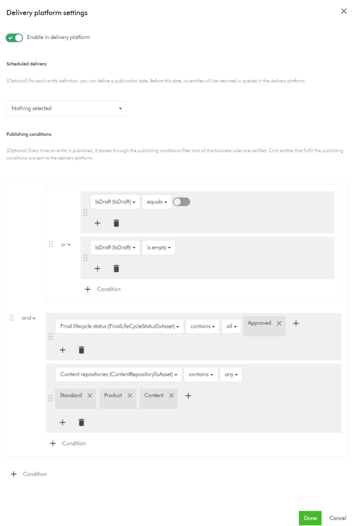 Sitecore Experience Edge - Delivery platform settings popup dialog
