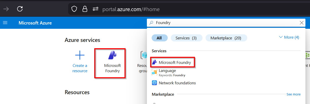 Azure portal Microsoft Foundry resource